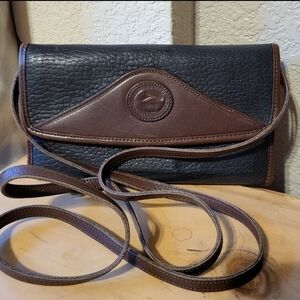Vintage Dooney & Bourke Black and Brown Leather Women's Crossbody Wallet Bag